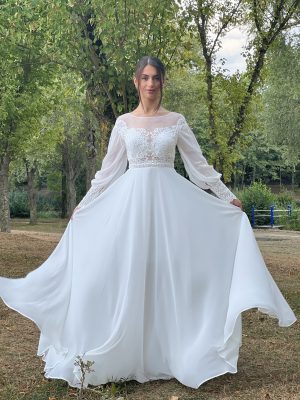 Robe de mariée simple à manches longues-Keya-mariage-Mulhouse