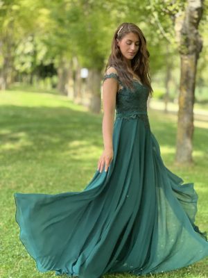 Robe longue verte évasée-Keya-mariage-Mulhouse
