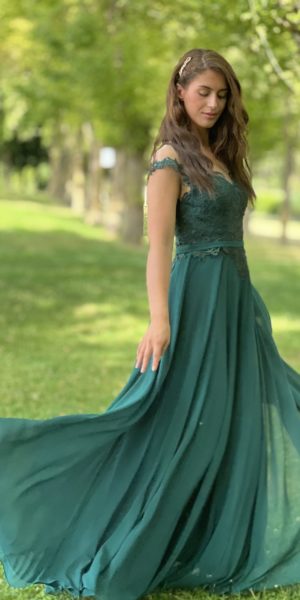 Robe longue verte évasée-Keya-mariage-Mulhouse