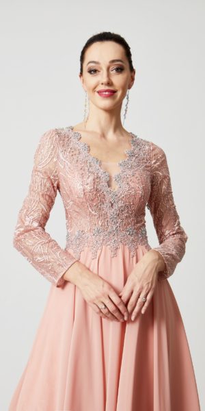 Robe longue avec manches longues chez Keya mariage Mulhouse