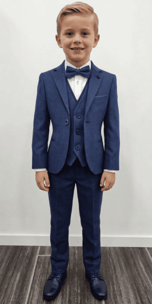 Costume enfant chiné bleu marine père et fils chez Keya mariage Mulhouse