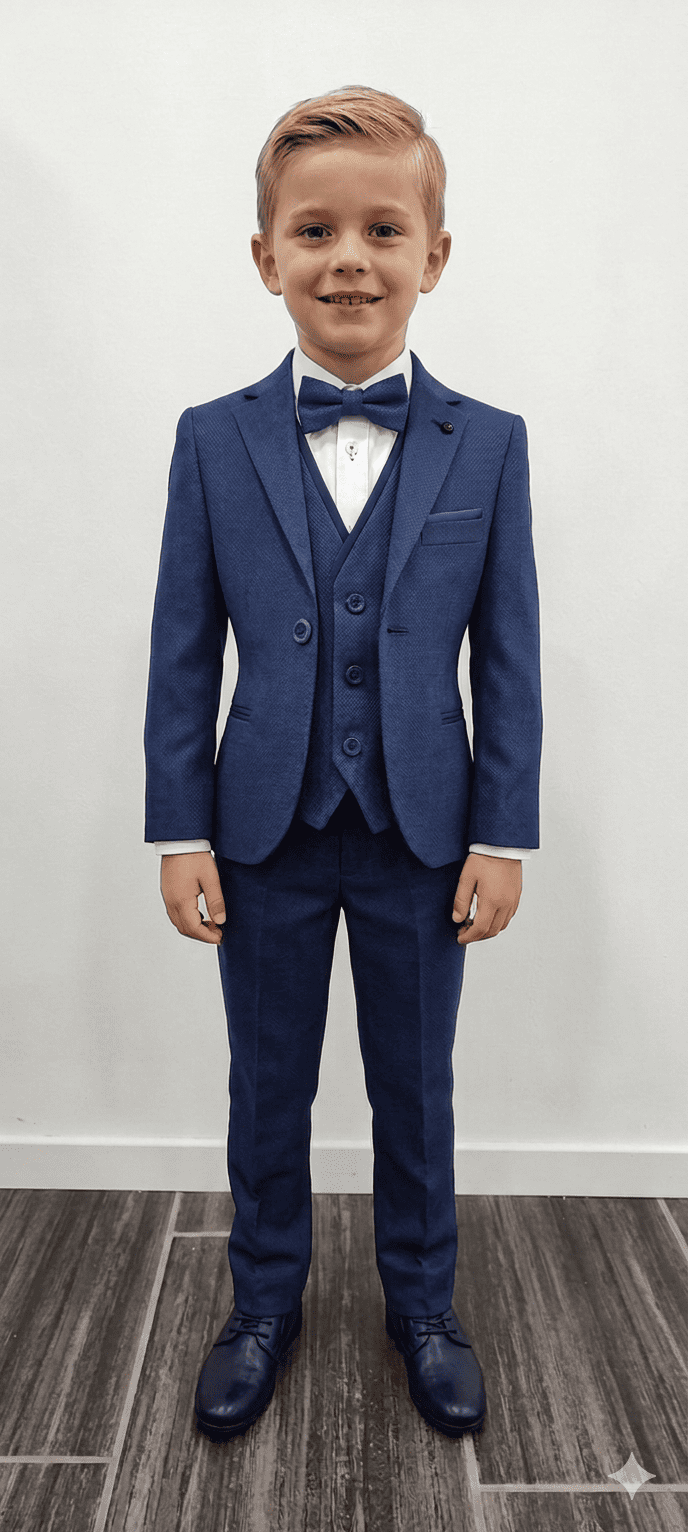 Costume enfant chiné bleu marine père et fils chez Keya mariage Mulhouse