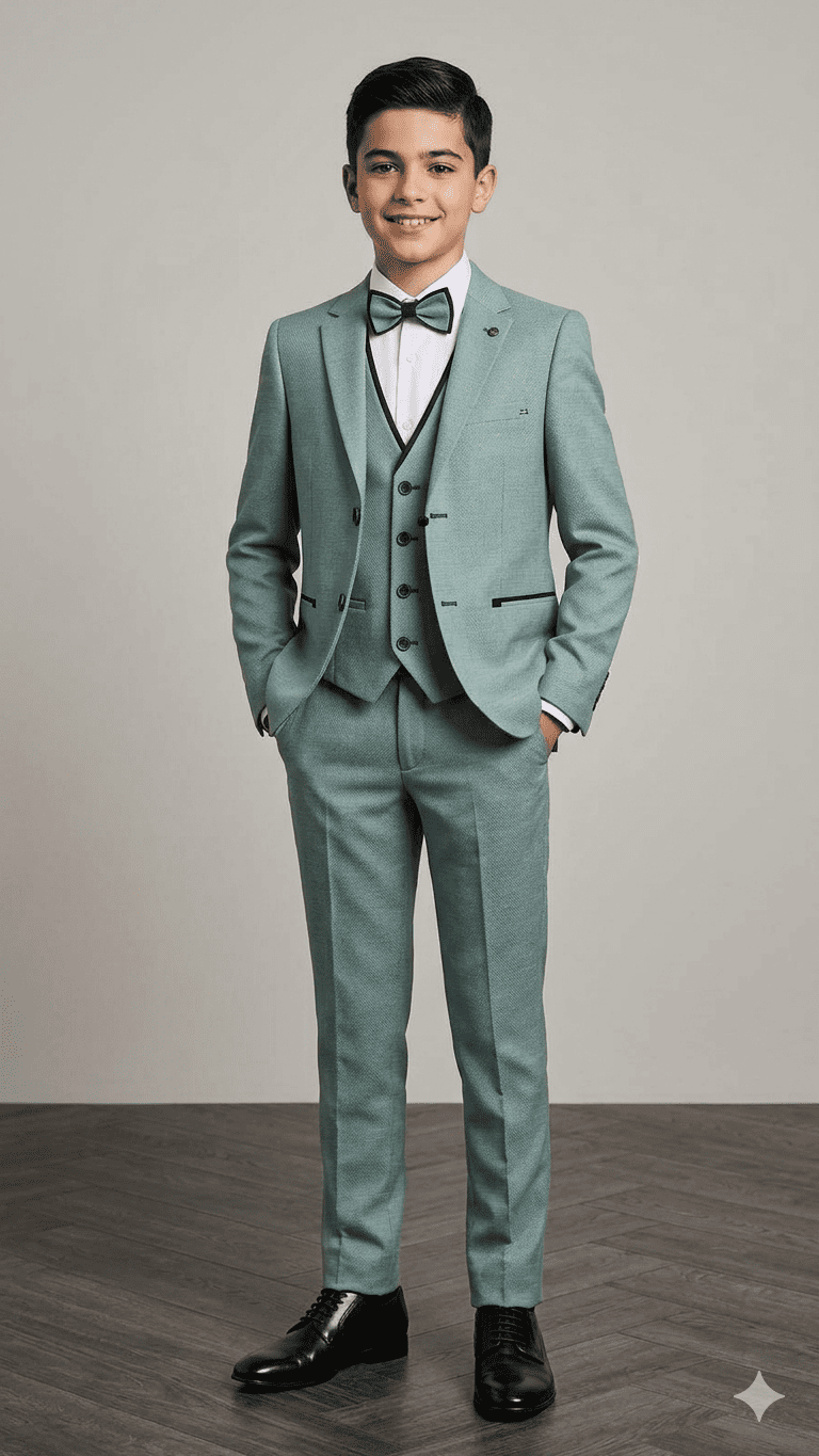 Costume enfant vert d'eau père et fils chez Keya mariage Mulhouse