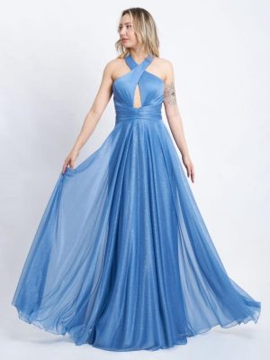 Robe de soirée longue dos nu croisé chez Keya mariage Mulhouse