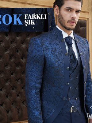 Costume col mao à motifs brillants chez Keya mariage Mulhouse