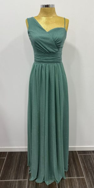 Robe de soirée en tulle brillant à une bretelle large chez Keya Mariage Mulhouse