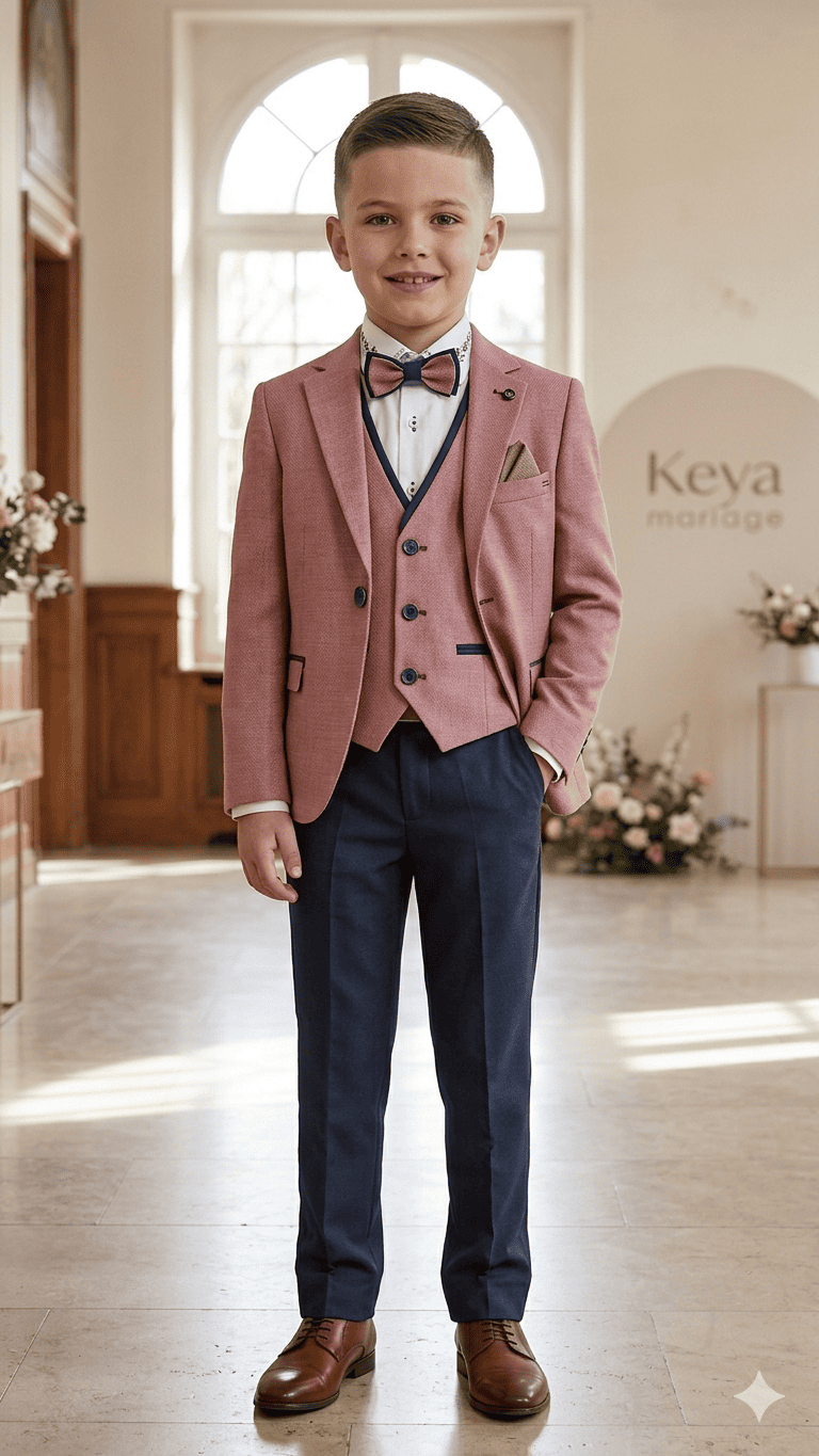 Costume enfant dépareillé rose chez Keya mariage mulhouse
