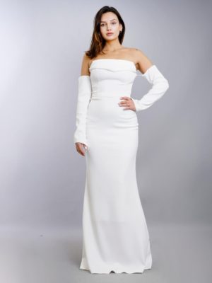 Robe de soirée avec manches amovibles chez Keya mariage Mulhouse