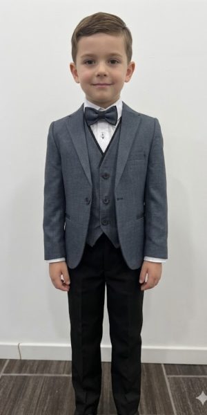 costume enfant 5 pièces dépareillé gris foncé et noir pour mariage - Keya mariage Mulhouse