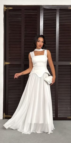 Robe de soirée longue chic blanche style mariage civile Alba Keya mariage Mulhouse