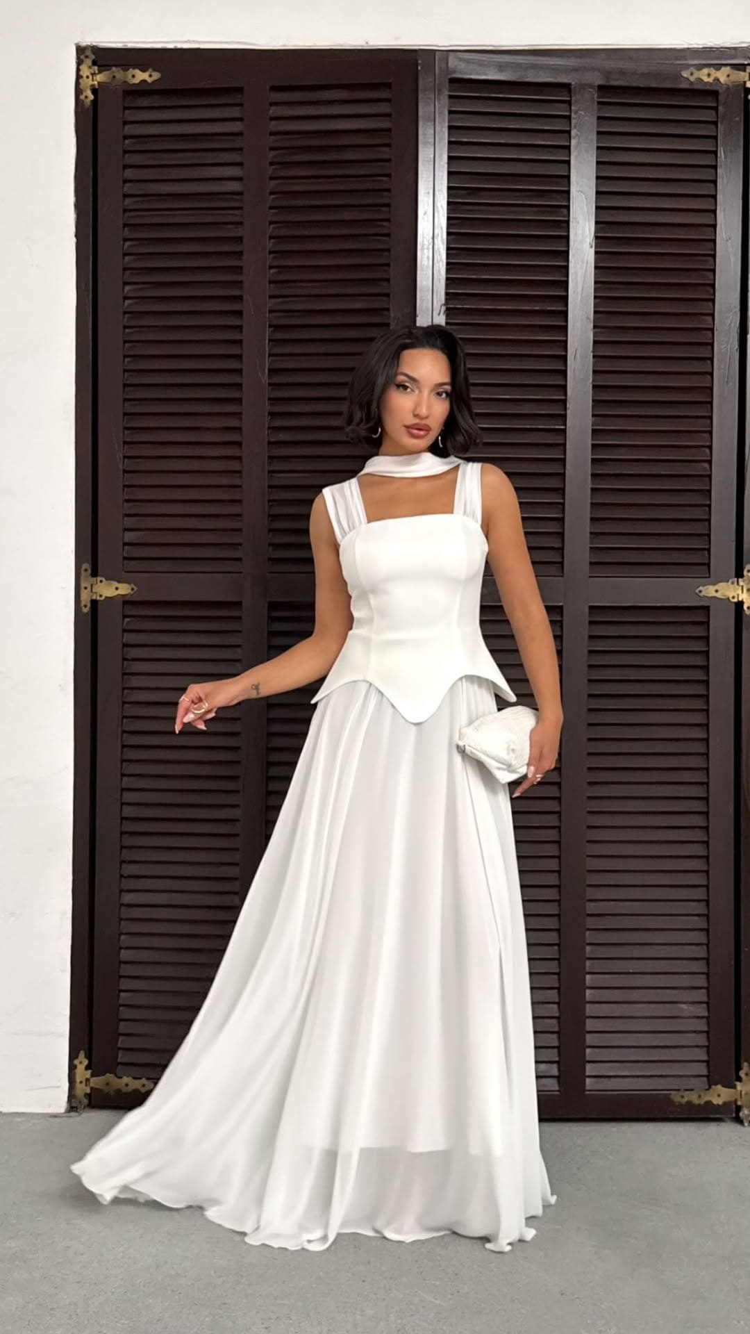 Robe de soirée longue chic blanche style mariage civile Alba Keya mariage Mulhouse