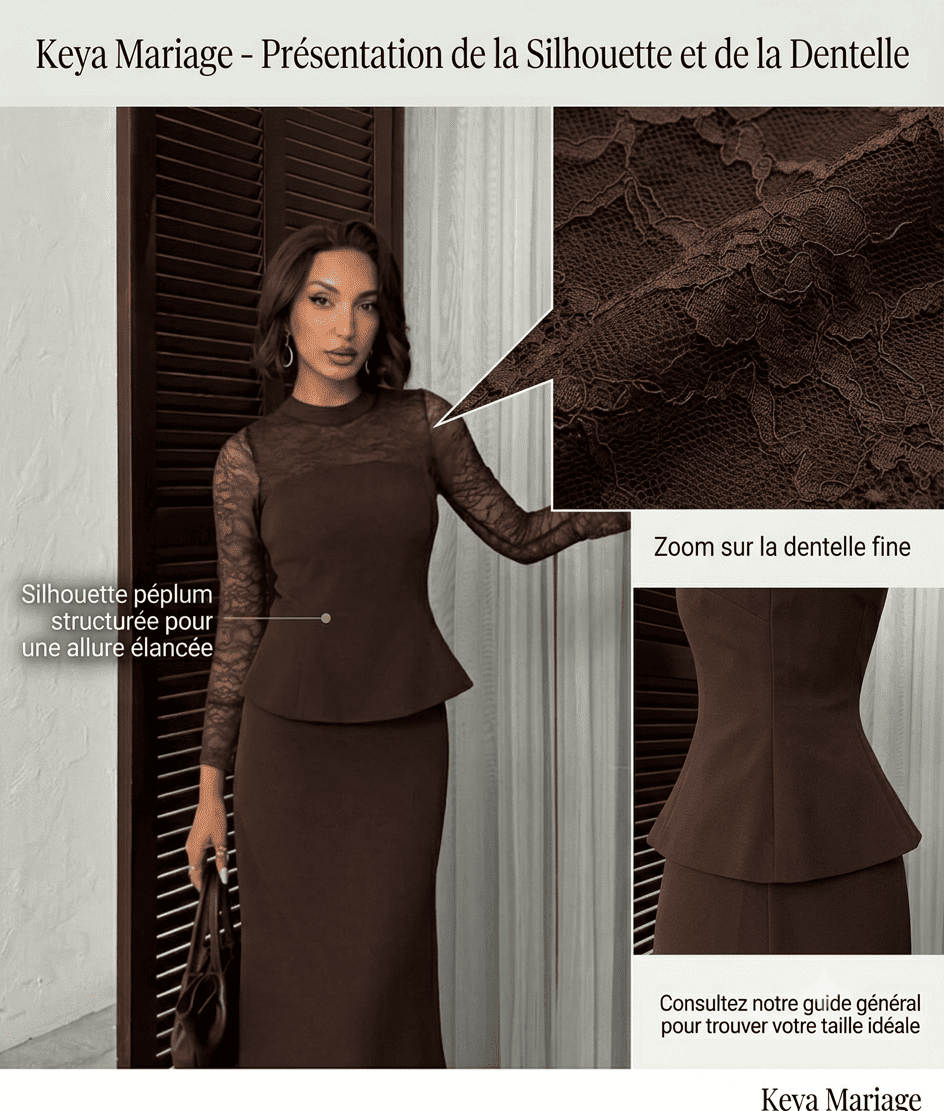 Robe de soireé marron à dentelle chez Keya mariage Mulhouse