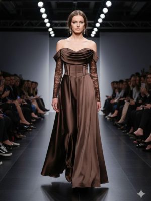 Robe de soirée col bateau avec détails de dentelle chez Keya mariage Mulhouse