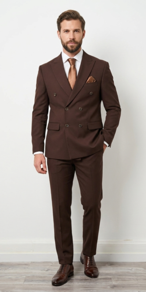 Costume croisé marron foncé chez Keya Mariage Mulhouse