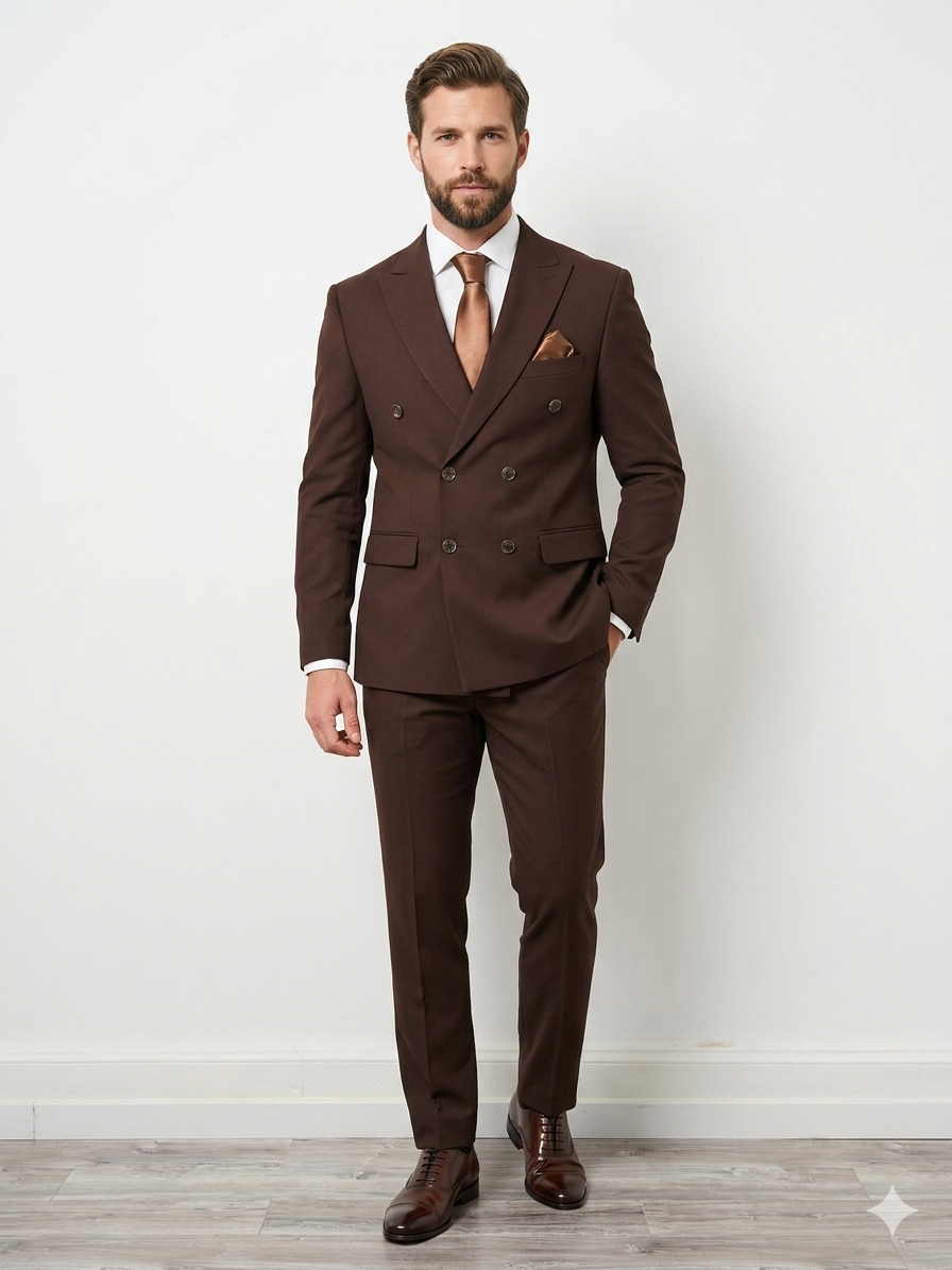 Costume croisé marron foncé chez Keya Mariage Mulhouse