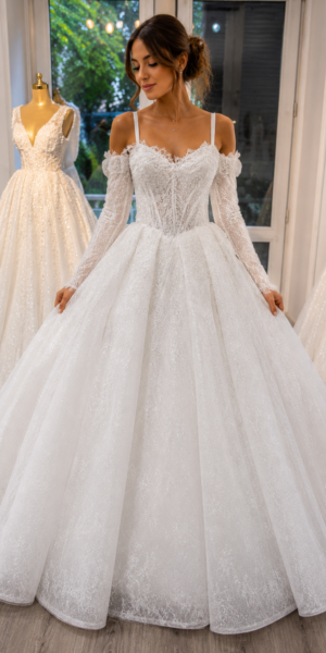 Robe de mariée princesse en dentelle chez Keya mariage Mulhouse