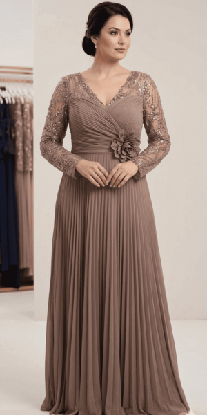 Robe de soirée grande taille plissée à sequins – Bois de Rose